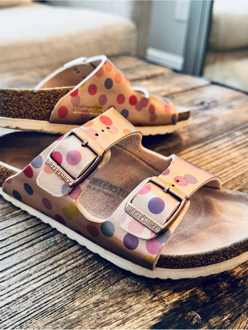 Birkenstock Arizona Girls Metallic Polka Dot Sandals EU 32 US 1–1.5